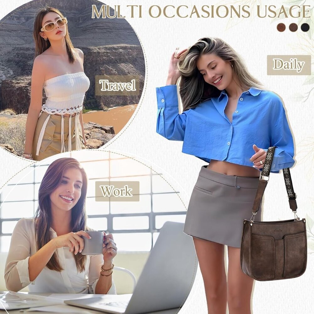 Women Crossbody Bag Vegan Leather Adjustable Straps Organizer Purse - Picture 7 of 7